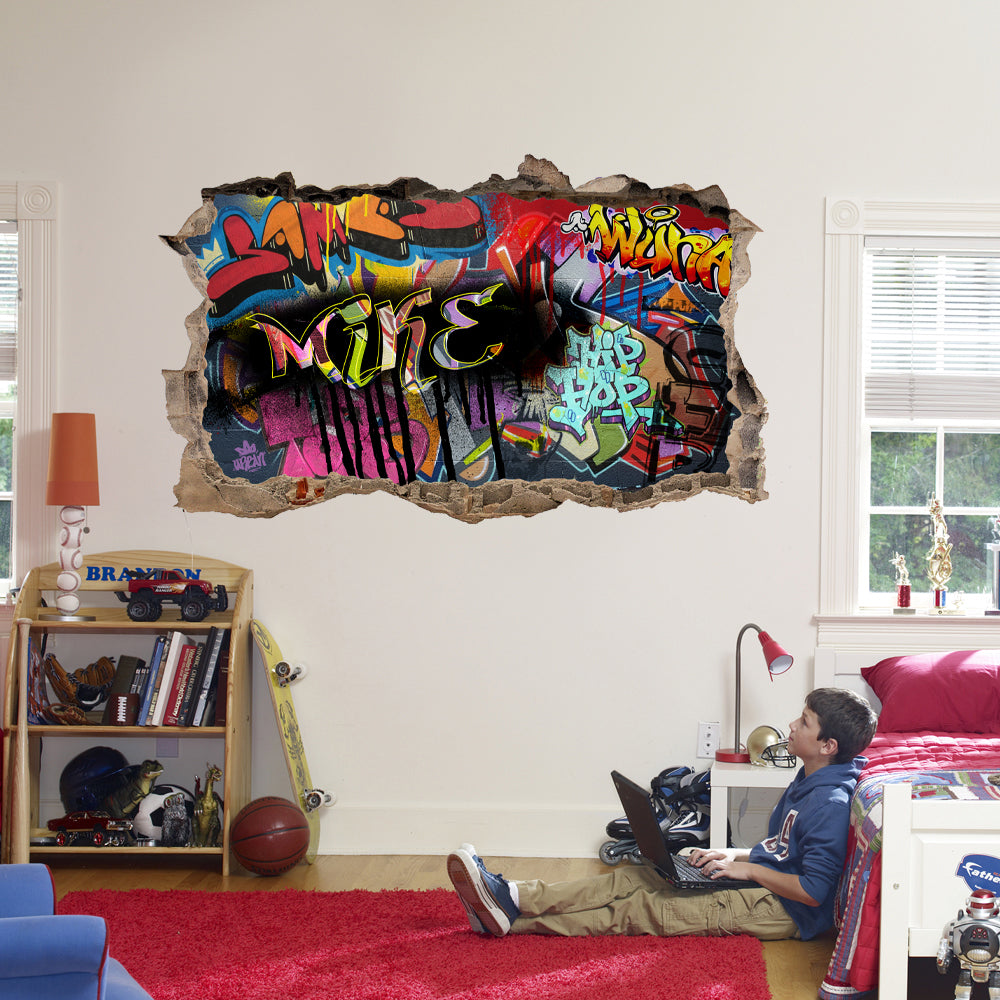 PERSONALIZED Graffiti WALL 3D Smashed Broken Decal Wall Sticker WP173