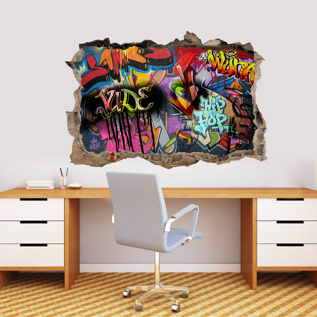 PERSONALIZED Graffiti WALL 3D Smashed Broken Decal Wall Sticker WP173