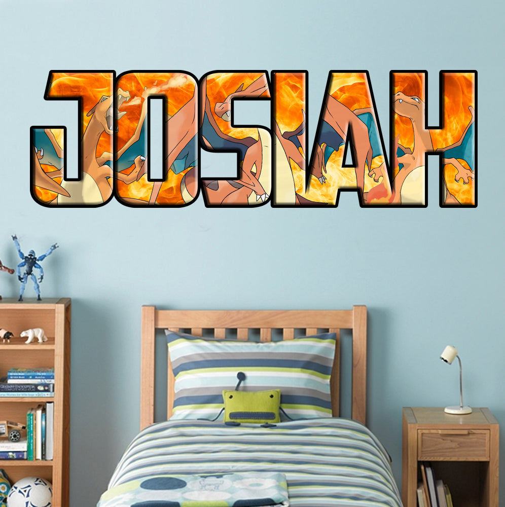 CHARIZARD Pokemon Personnalisé Custom Name Wall Sticker Decal WP203