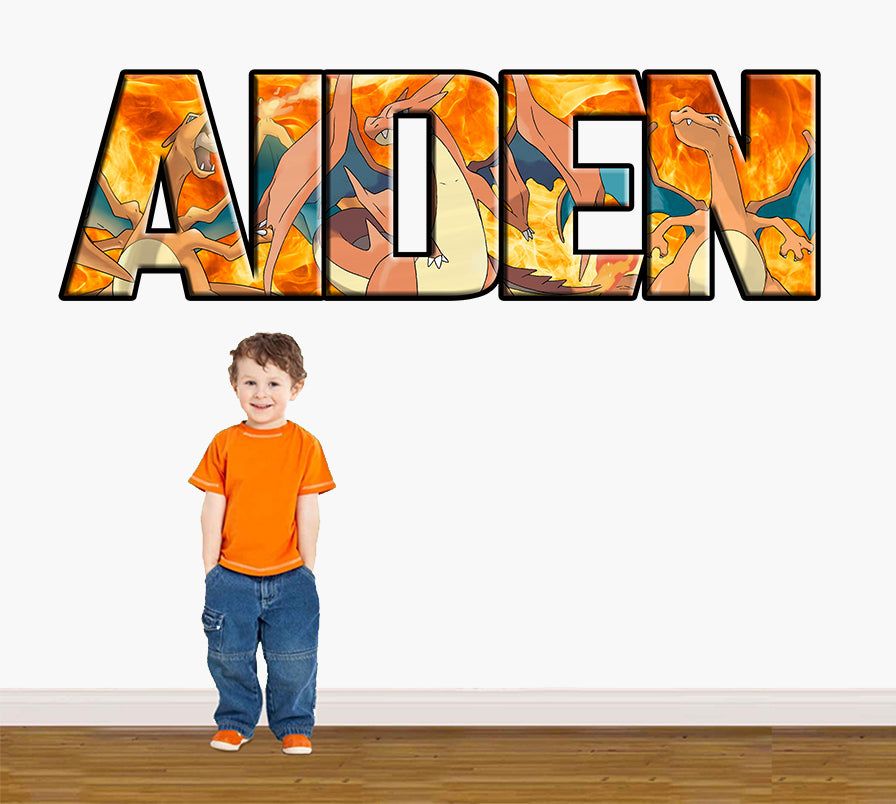 CHARIZARD Pokemon Personnalisé Custom Name Wall Sticker Decal WP203