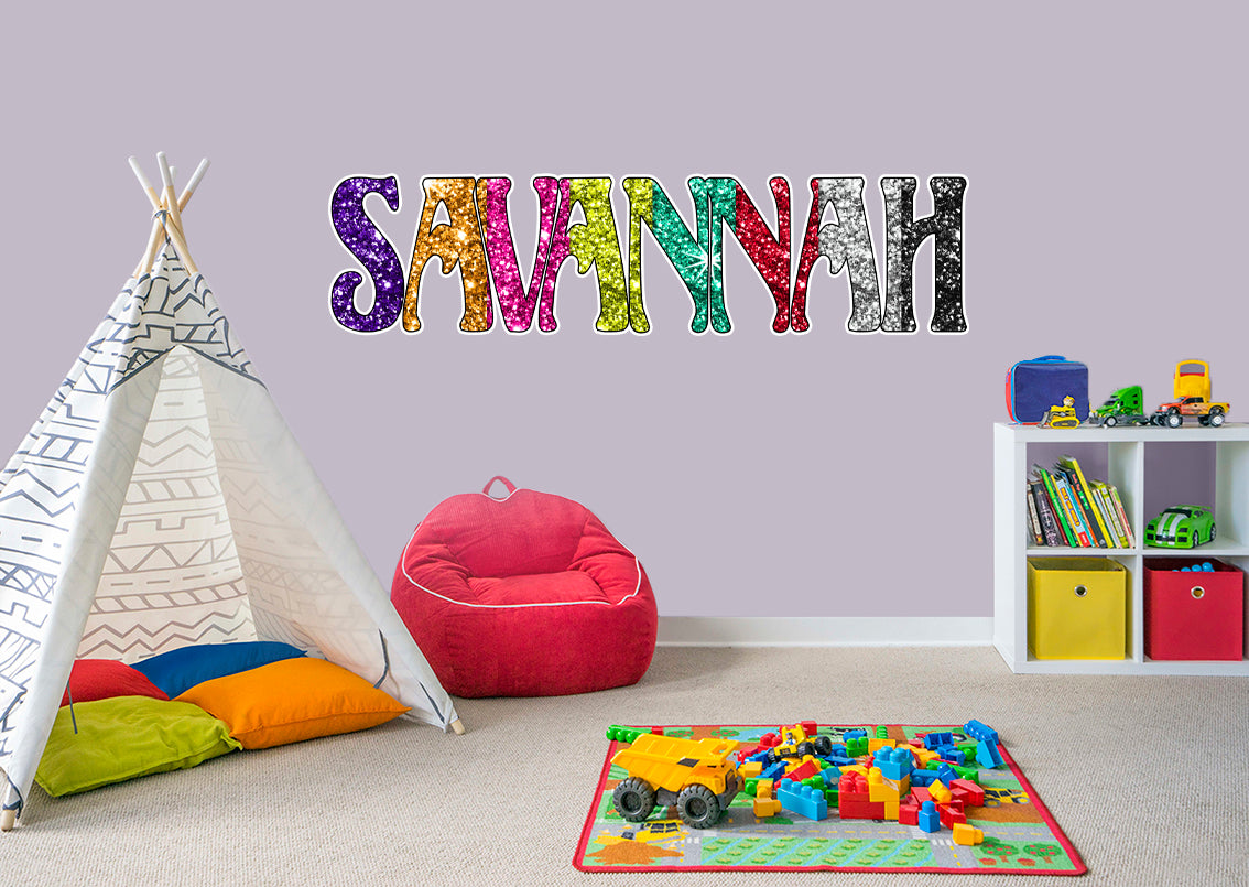 Glitter Rainbow Colorful Personalized Custom Name Wall Sticker Decal WP217