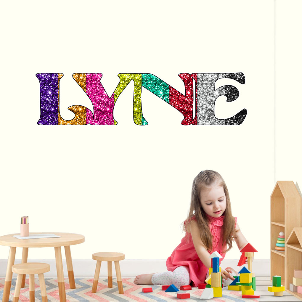 Glitter Rainbow Colorful Personalized Custom Name Wall Sticker Decal WP217