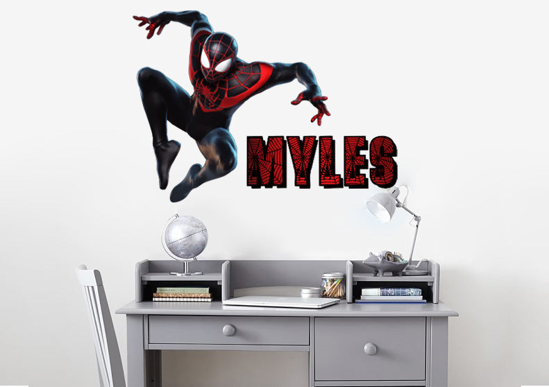 Spider-Man Miles Morales Super Hero Personalized Custom Name Wall Sticker Decal WP221