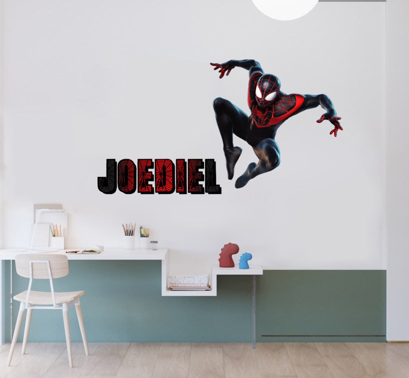 Spider-Man Miles Morales Super Hero Personalized Custom Name Wall Sticker Decal WP221