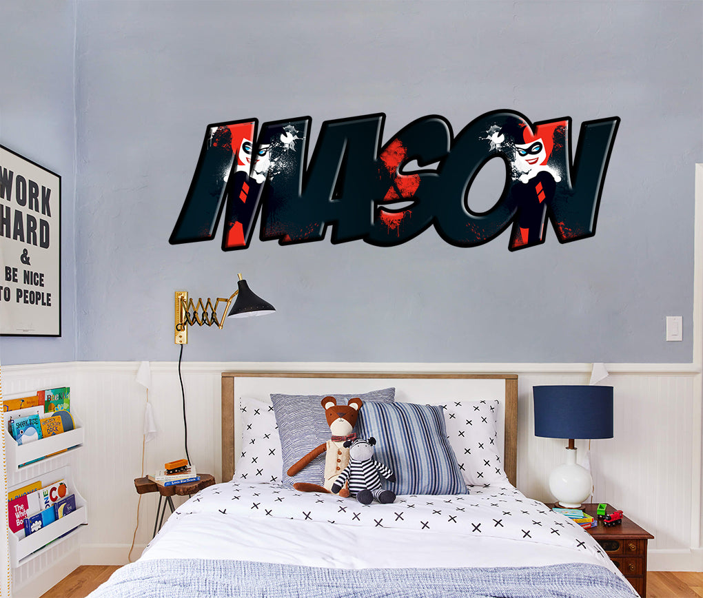 HARLEY QUINN Super Hero Personnalisé Custom Name Wall Sticker Decal WP223