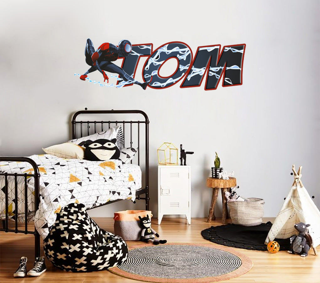 Spider Man Into The Spider Verse Miles Morales Custom Name Wall Sticker Decal TR03