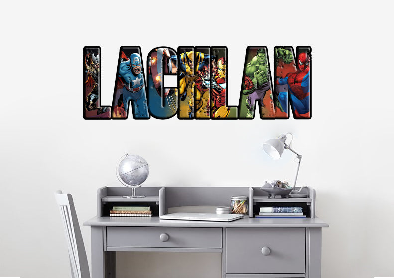 Marvel Super Heroes Personalized Custom Name Wall Sticker Decal WP235