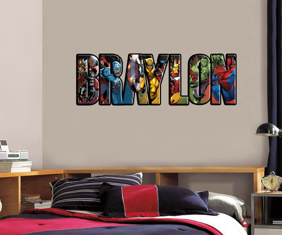 Marvel Super Heroes Personalized Custom Name Wall Sticker Decal WP235