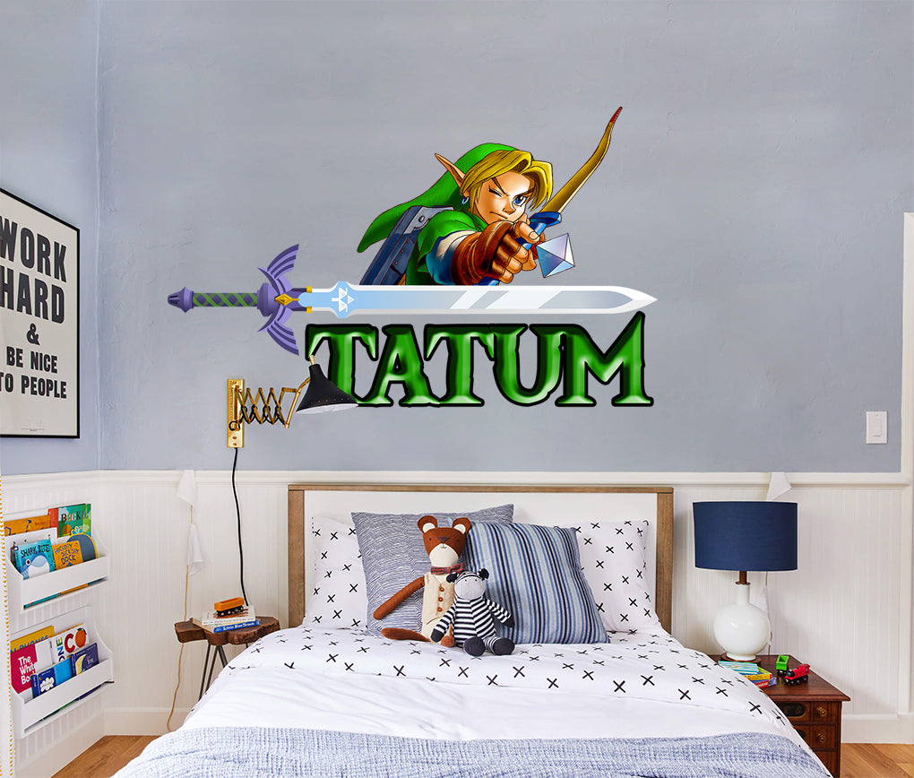 Link Legend Of Zelda Personalized Custom Name Wall Sticker Decal WP248