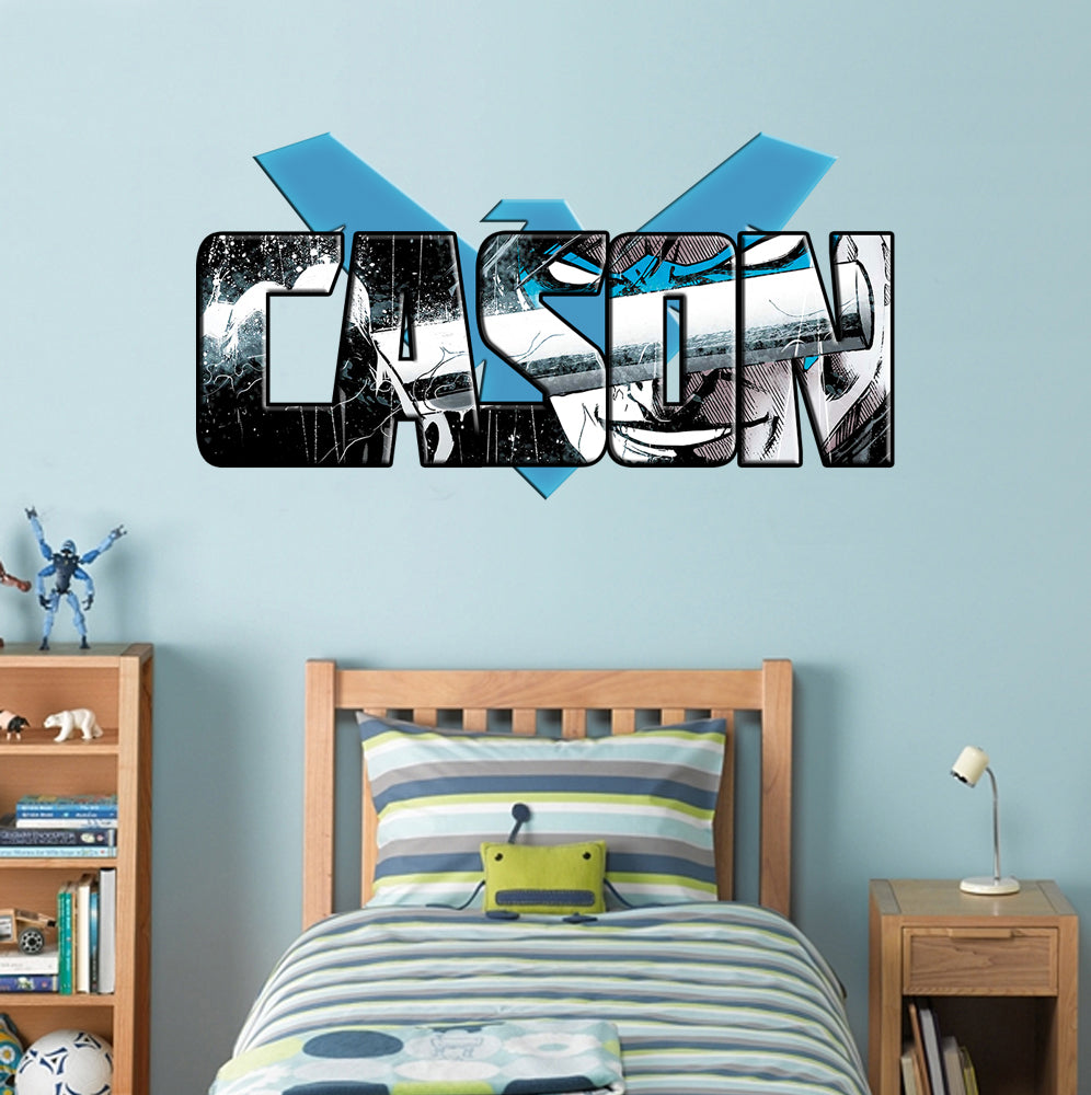 Nightwing Super Hero Personnalisé Custom Name Wall Sticker Decal WP250