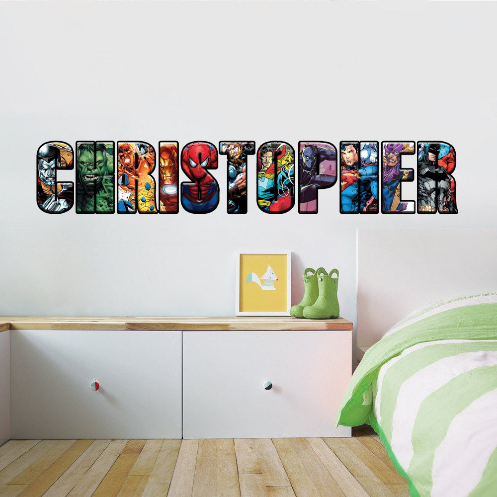 SUPERHERO ALPHABET Personnalisé Custom Name Wall Sticker Decal WP259