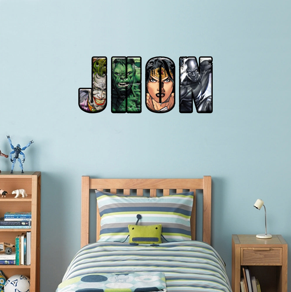 SUPERHERO ALPHABET Personnalisé Custom Name Wall Sticker Decal WP259