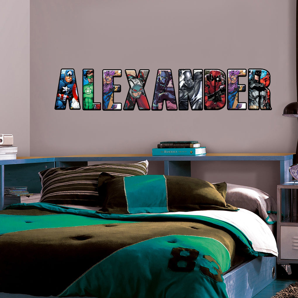 SUPERHERO ALPHABET Personnalisé Custom Name Wall Sticker Decal WP259
