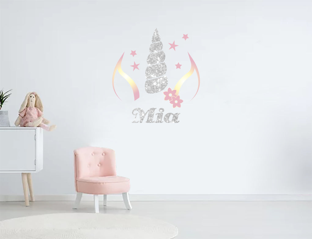 Unicorn Silver Rainbow Personalized Custom Name Wall Sticker Decal WP261