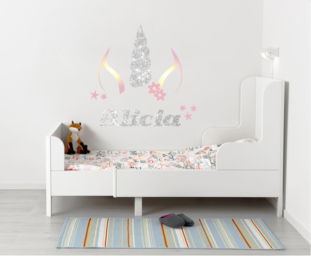 Unicorn Silver Rainbow Personalized Custom Name Wall Sticker Decal WP261