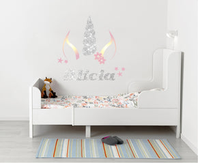 Unicorn Silver Rainbow Personalized Custom Name Wall Sticker Decal WP261