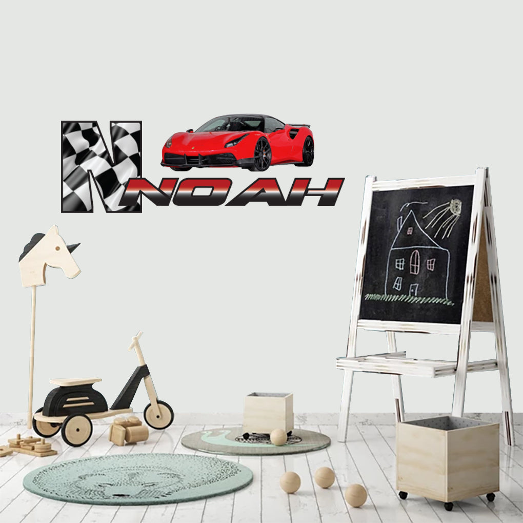 RACE CAR Kids Personnalisé Custom Name Wall Sticker Decal WP273