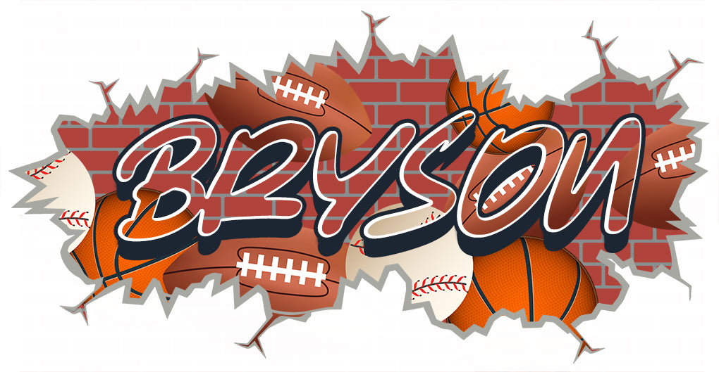 Sports Graffiti Baseball Football Basketball Personalized Custom Name Wall Sticker Decal TR15