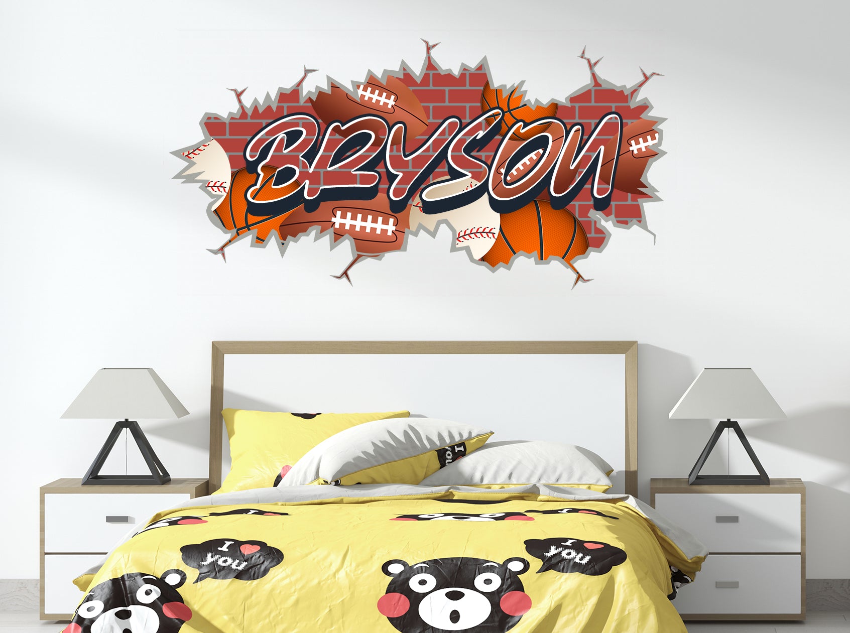 Sports Graffiti Baseball Football Basketball Personalized Custom Name Wall Sticker Decal TR15
