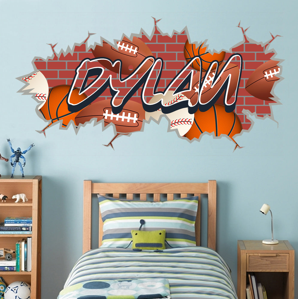 Sports Graffiti Baseball Football Basketball Personalized Custom Name Wall Sticker Decal TR15