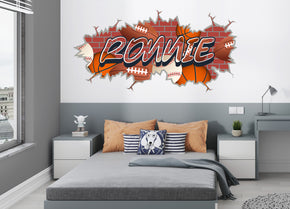 Sports Graffiti Baseball Football Basketball Personalized Custom Name Wall Sticker Decal TR15