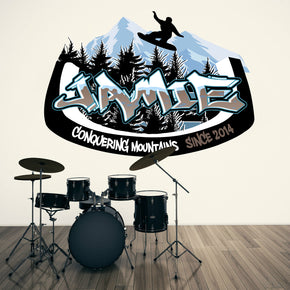 Snowboarding Skiing Graffiti Personnalisé Custom Name Wall Sticker Decal WP295