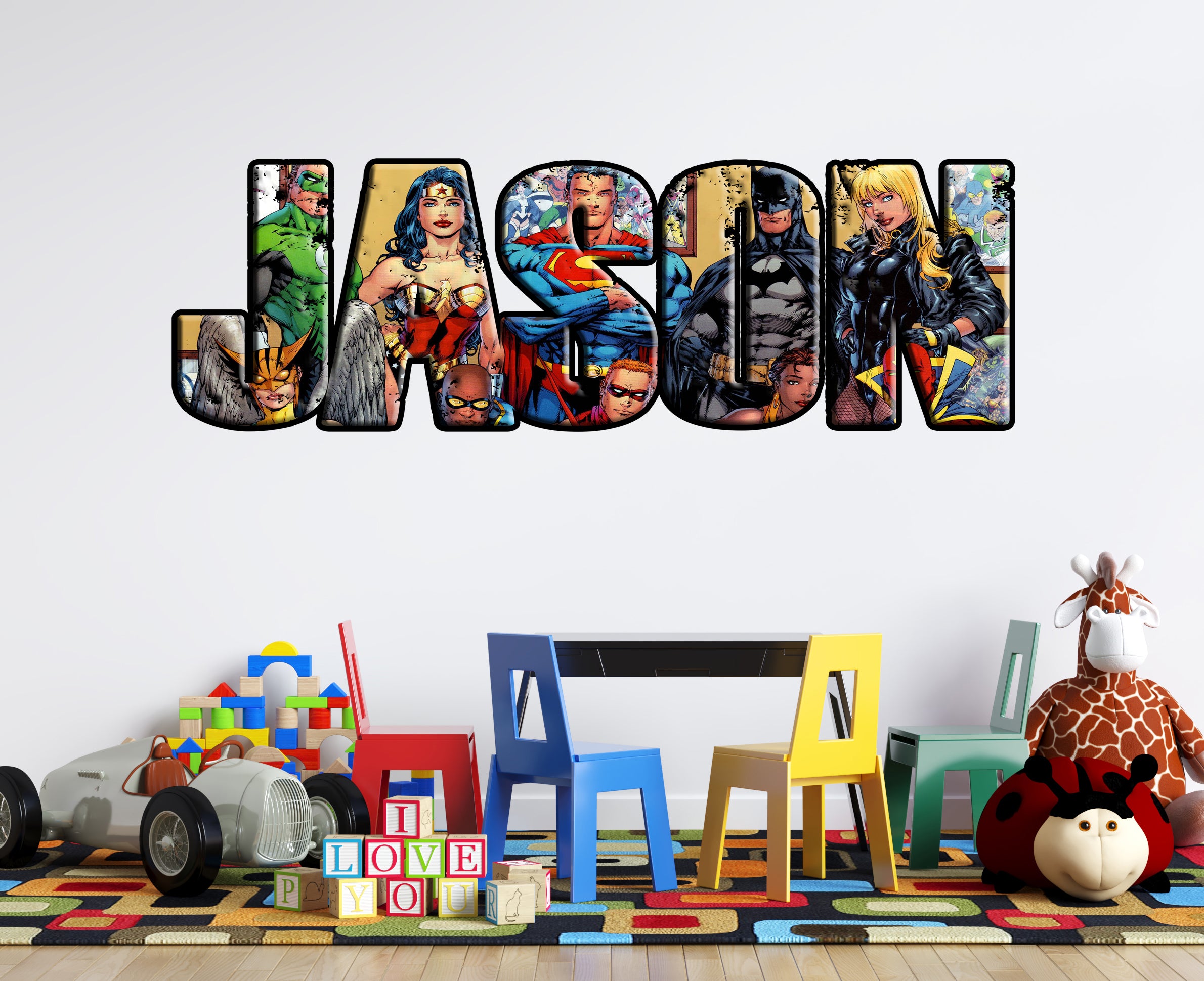 DC Super Heroes Personalized Custom Name Wall Sticker Decal WP324