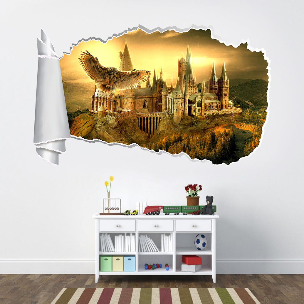 Harry Potter Hogwarts Castle 3D Torn Paper Effect Decal Wall Sticker WT114