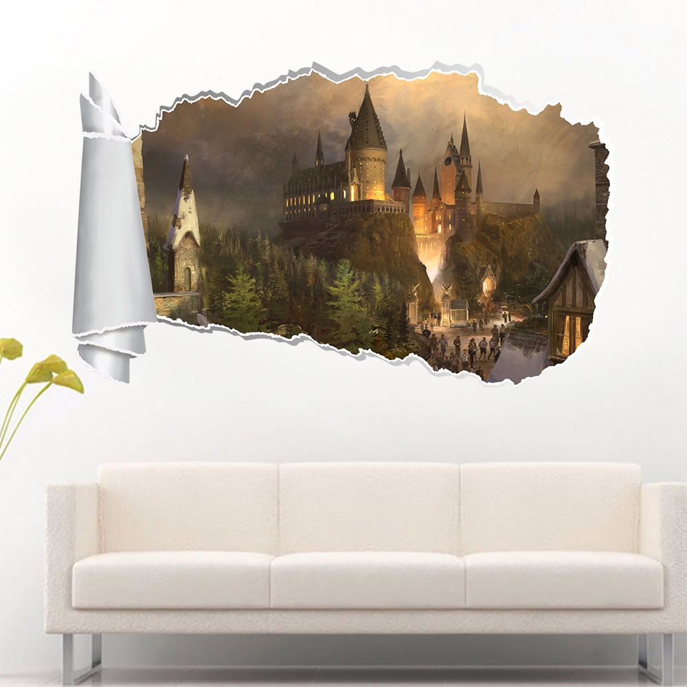 Harry Potter Hogwarts Castle 3D Torn Paper Effect Decal Wall Sticker WT115