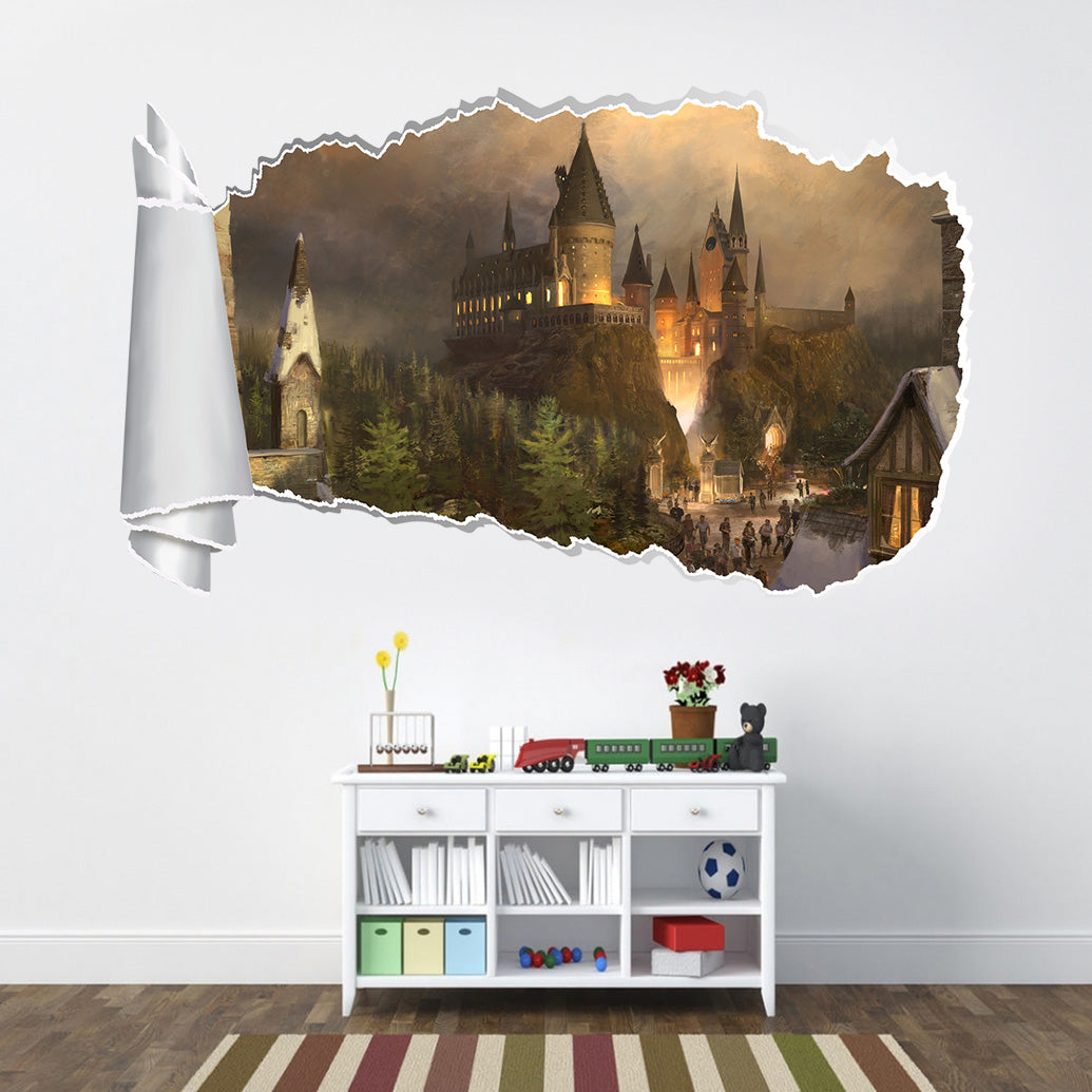 Harry Potter Hogwarts Castle 3D Torn Paper Effect Decal Wall Sticker WT115