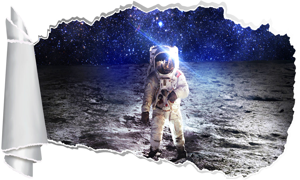 Astronaut In Space Moon 3D Torn Paper Hole Ripped Effect Decal Wall Sticker