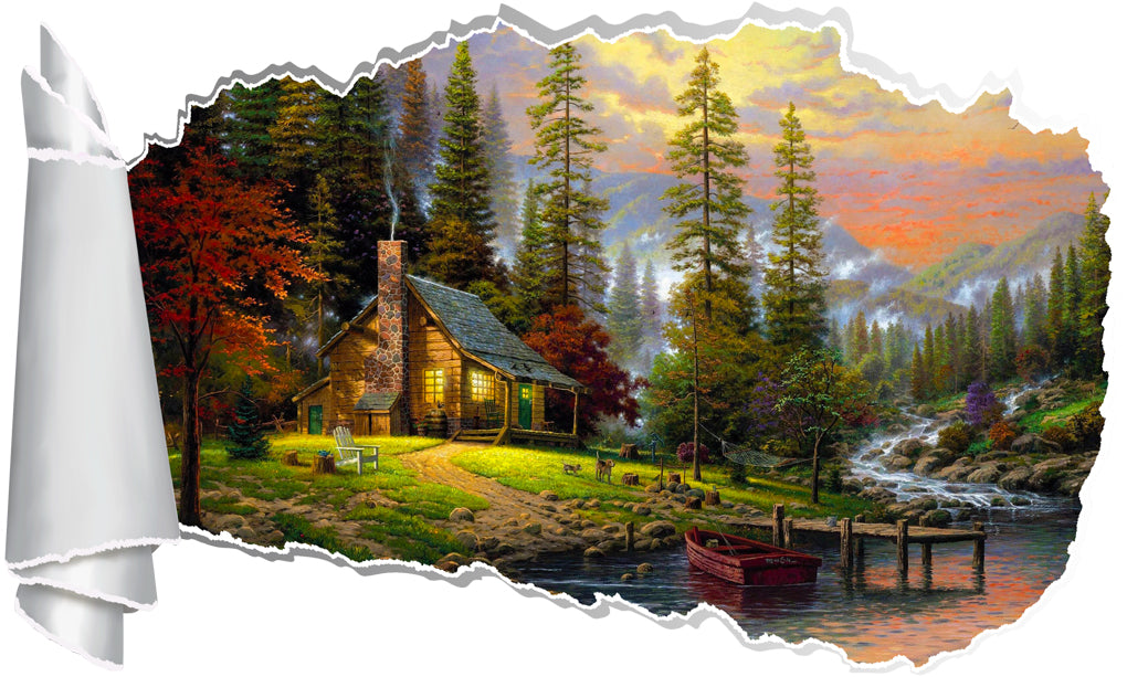 Cabin In The Woods 3D Torn Paper Hole Ripped Effect Decal Wall Sticker