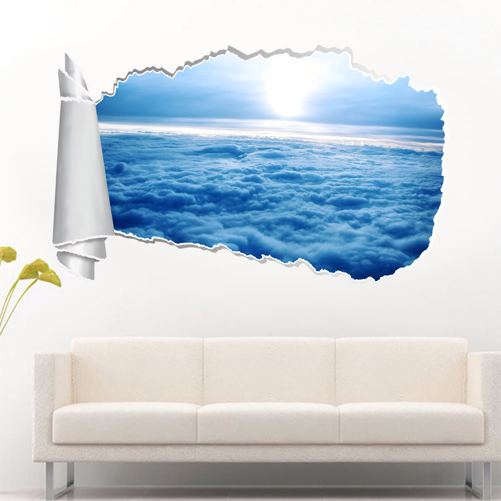 Clouds Sky 3D Torn Paper Hole Ripped Effect Decal Wall Sticker
