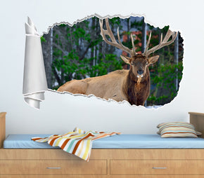 Cerf dans la neige 3D trou de papier déchiré autocollant mural effet déchiré