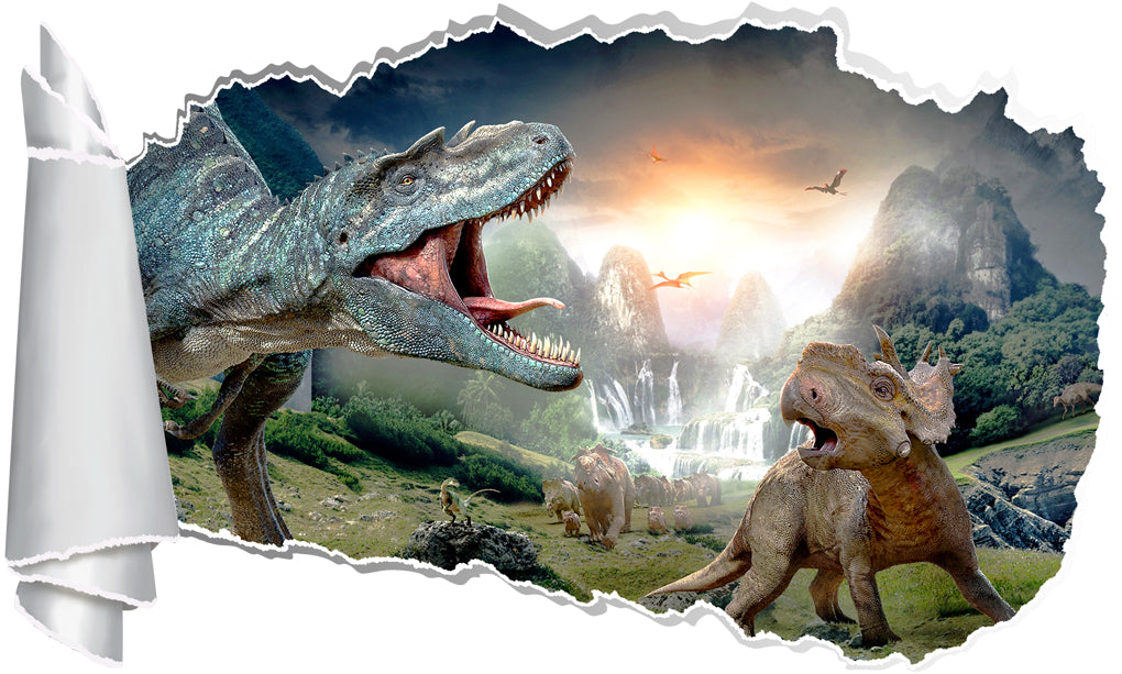 Dinosaurs Fantasy 3D Torn Paper Hole Ripped Effect Autocollant mural décalcomanies