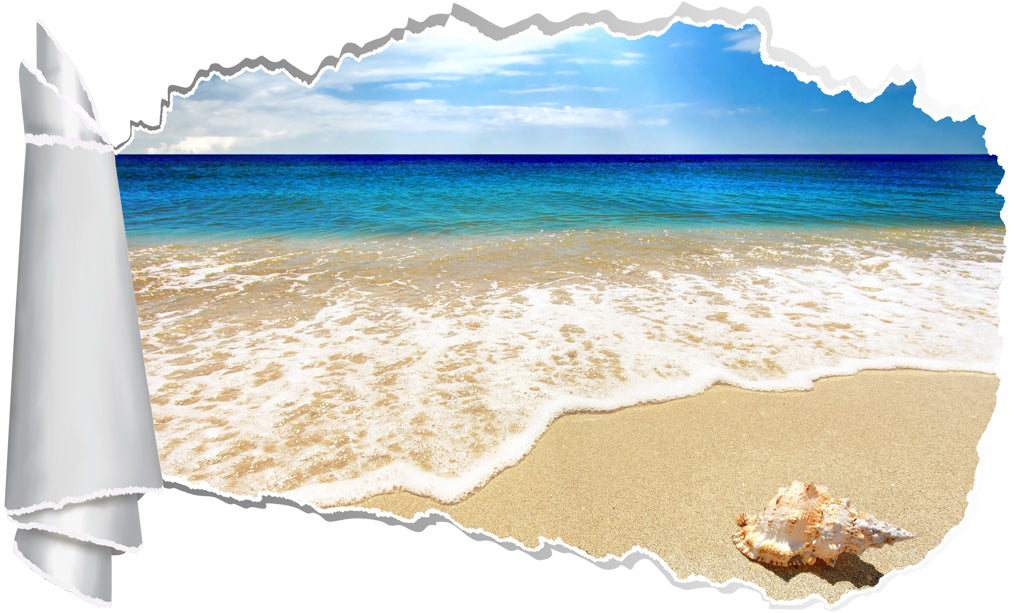 Exotic Beach Waves 3D Torn Paper Hole Ripped Effect Decal Wall Sticker