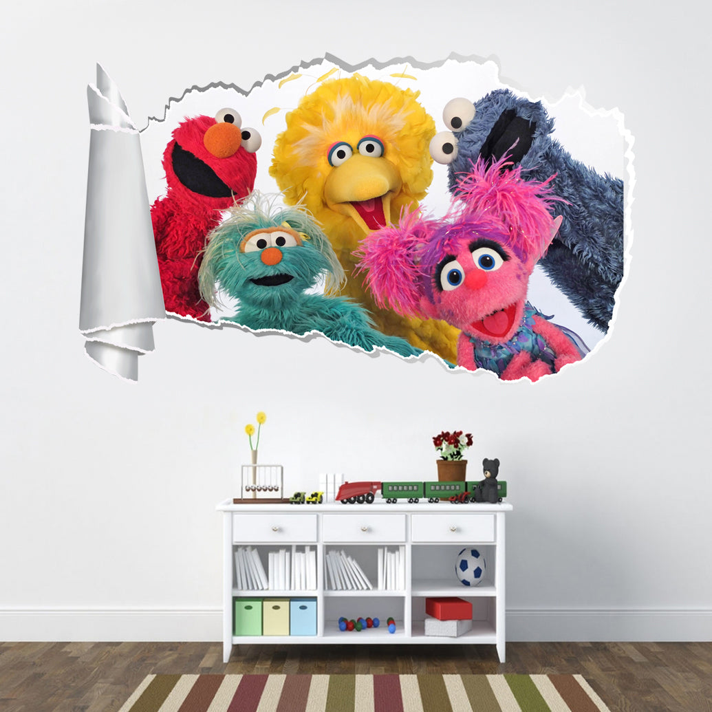 Kids TV Series Characters 3D Torn Paper Hole Ripped Effect Decal Wall Sticker WT206