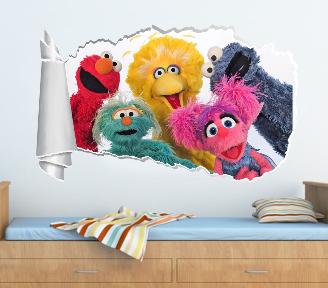 Kids TV Series Characters 3D Torn Paper Hole Ripped Effect Decal Wall Sticker WT206