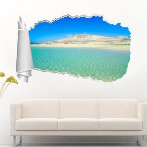 Autocollant exotique de mur déchiré de trou de papier déchiré de plage de sable blanc 3D