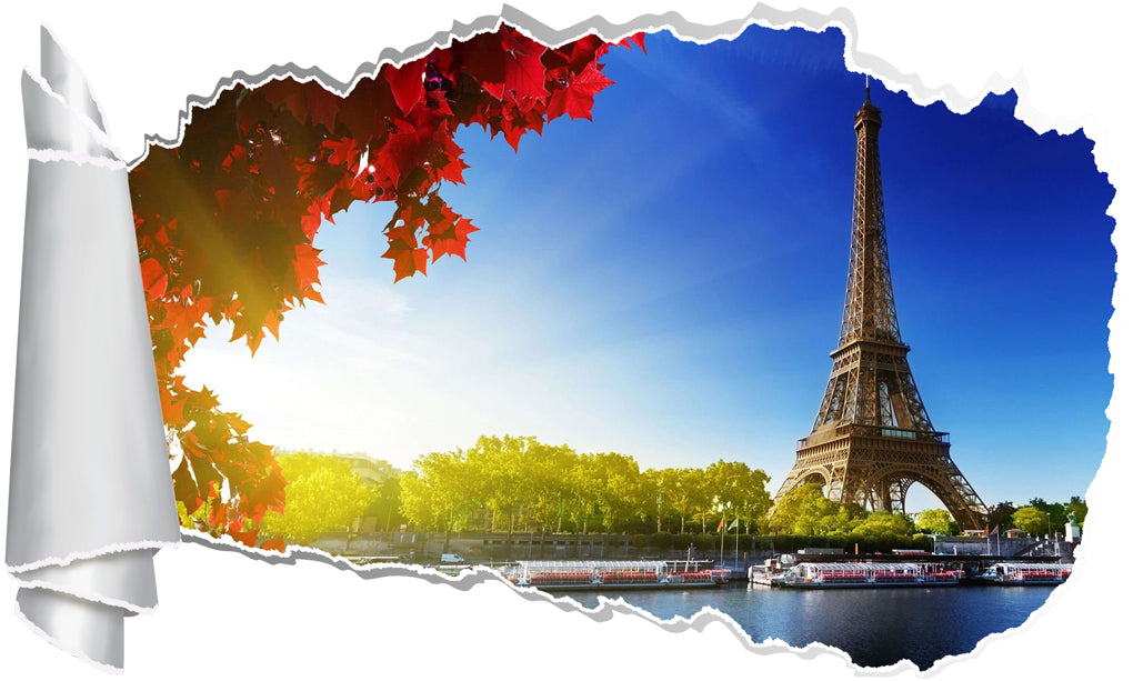 Eiffel Tower Paris 3D Torn Paper Hole Ripped Effect Decal Wall Sticker