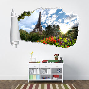 Eiffel Tower Paris 3D Torn Paper Hole Ripped Effect Autocollant mural décalcomanies
