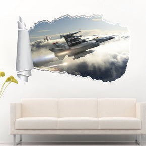 F-16 Fighting Falcon Airplane 3D Torn Paper Hole Ripped Effect Decal Wall Sticker