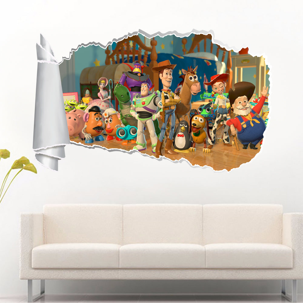 Toy Story Buzz Woody 3D Torn Paper Hole Ripped Effect Autocollant mural WT241