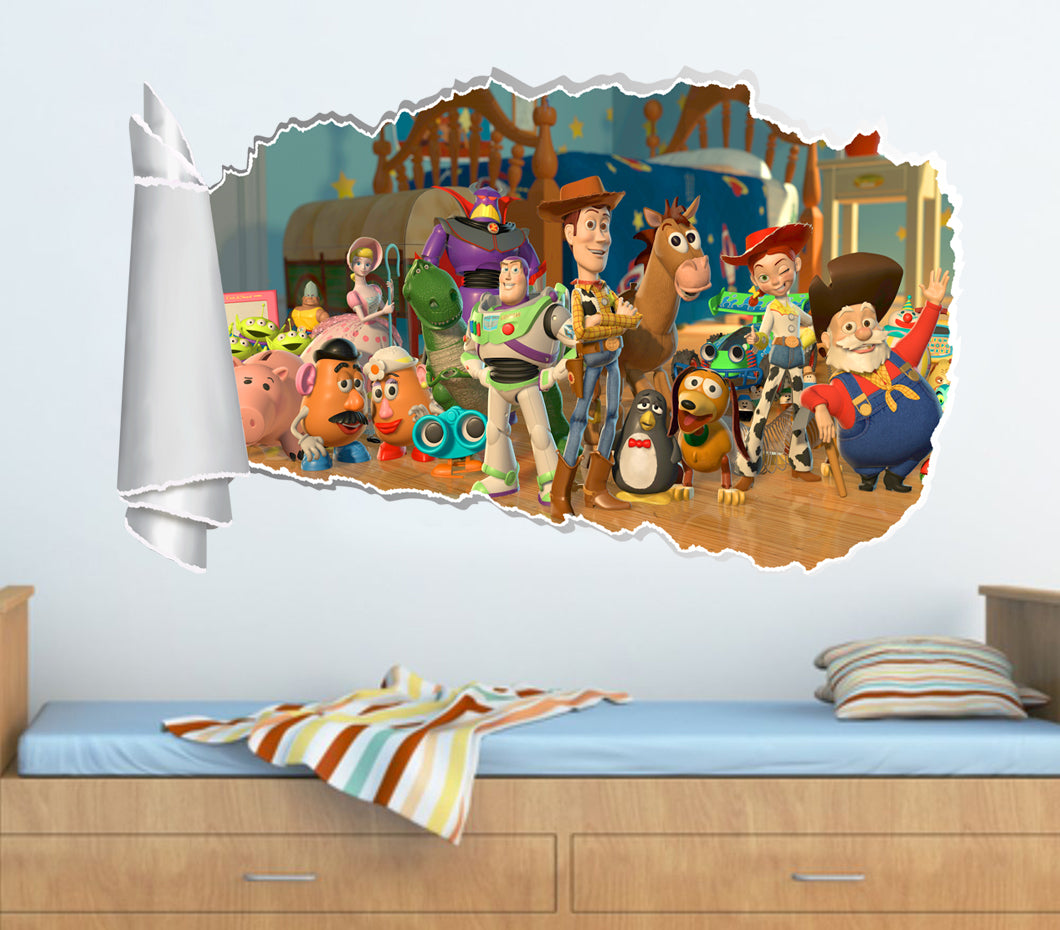 Toy Story Buzz Woody 3D Torn Paper Hole Ripped Effect Autocollant mural WT241