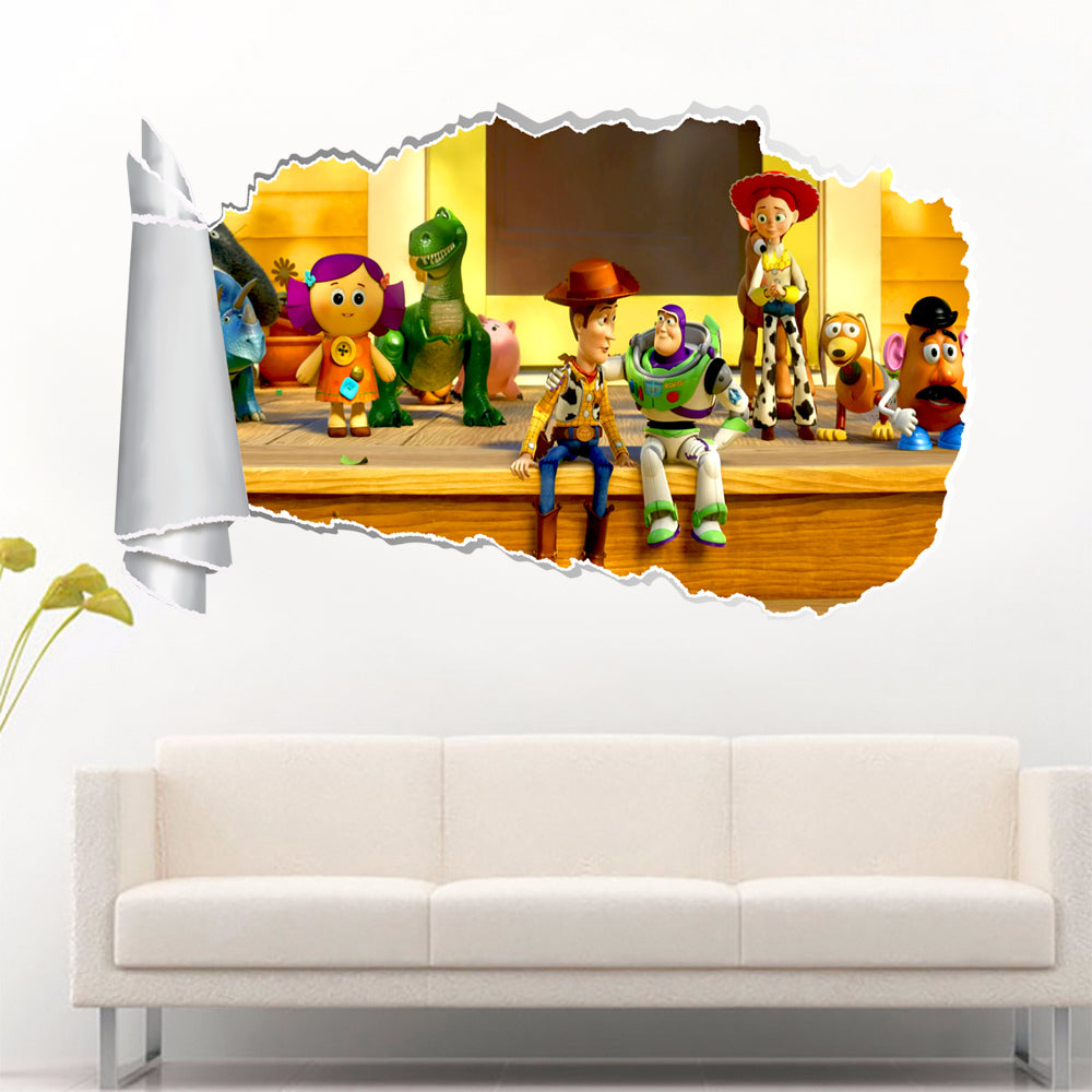 Toy Story Buzz Woody 3D Torn Paper Hole Ripped Effect Autocollant mural de décalque WT242