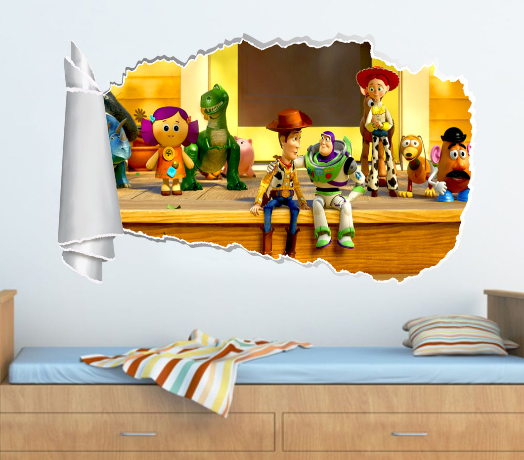 Toy Story Buzz Woody 3D Torn Paper Hole Ripped Effect Autocollant mural de décalque WT242