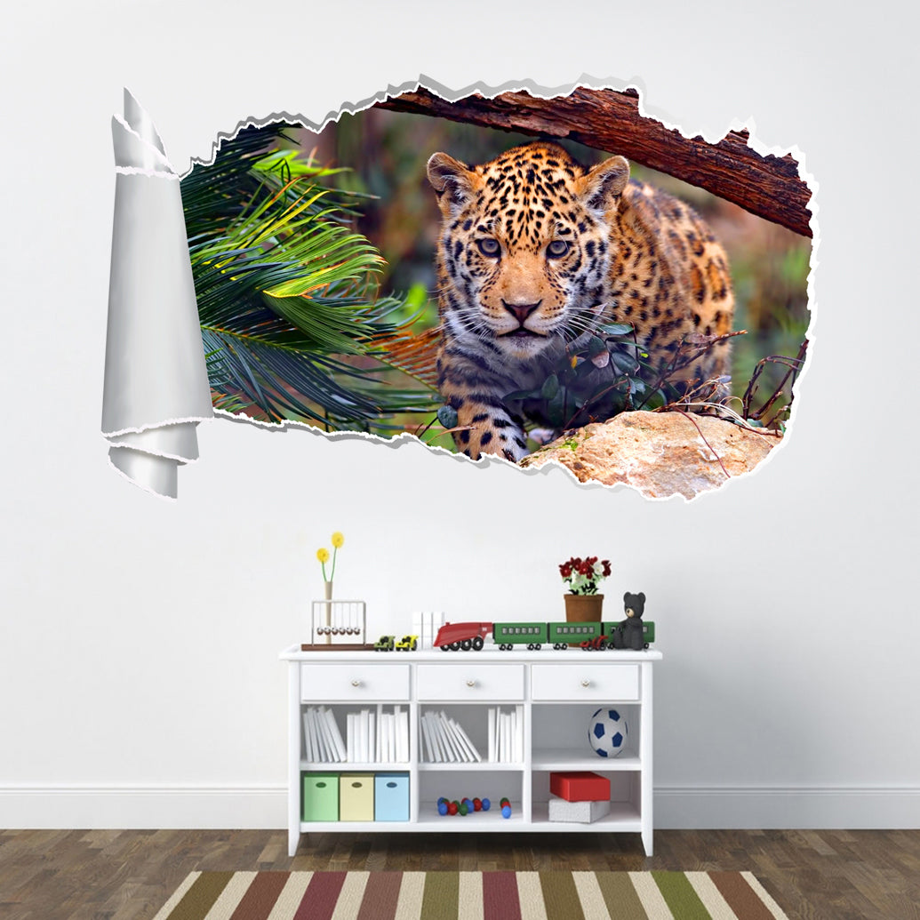 Jaguar 3D Torn Paper Hole Ripped Effect Decal Wall Sticker