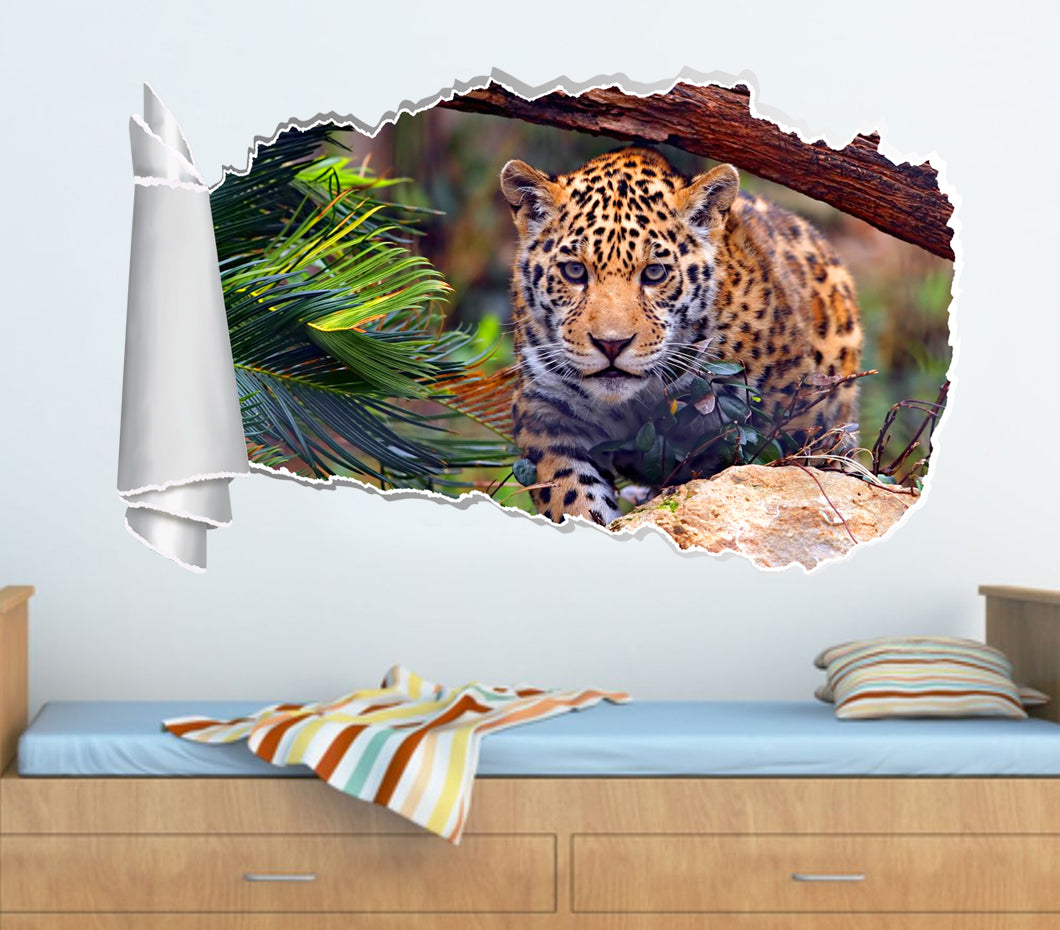 Jaguar 3D Torn Paper Hole Ripped Effect Decal Wall Sticker
