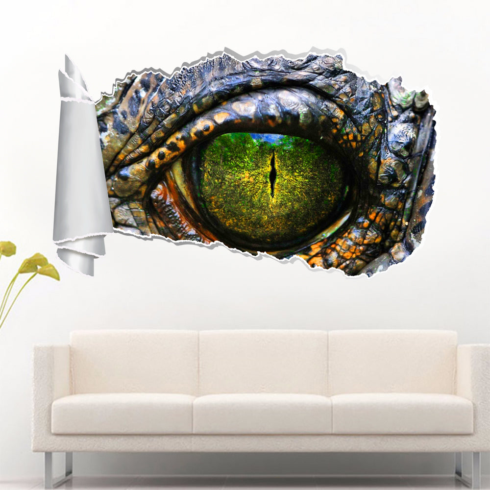 Crocodile Eye 3D Torn Paper Hole Ripped Effect Decal Wall Sticker