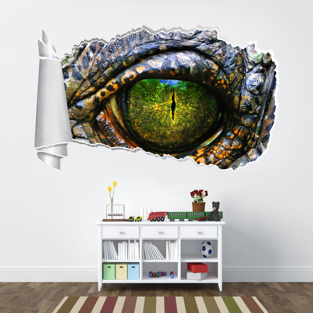 Crocodile Eye 3D Torn Paper Hole Ripped Effect Decal Wall Sticker